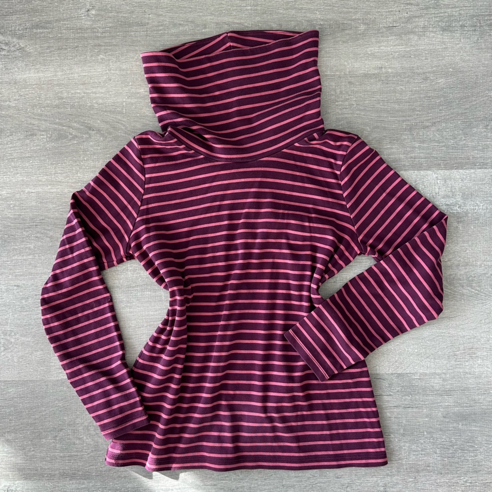 LLBean Striped Purple and Pink Turtleneck Top Cotton